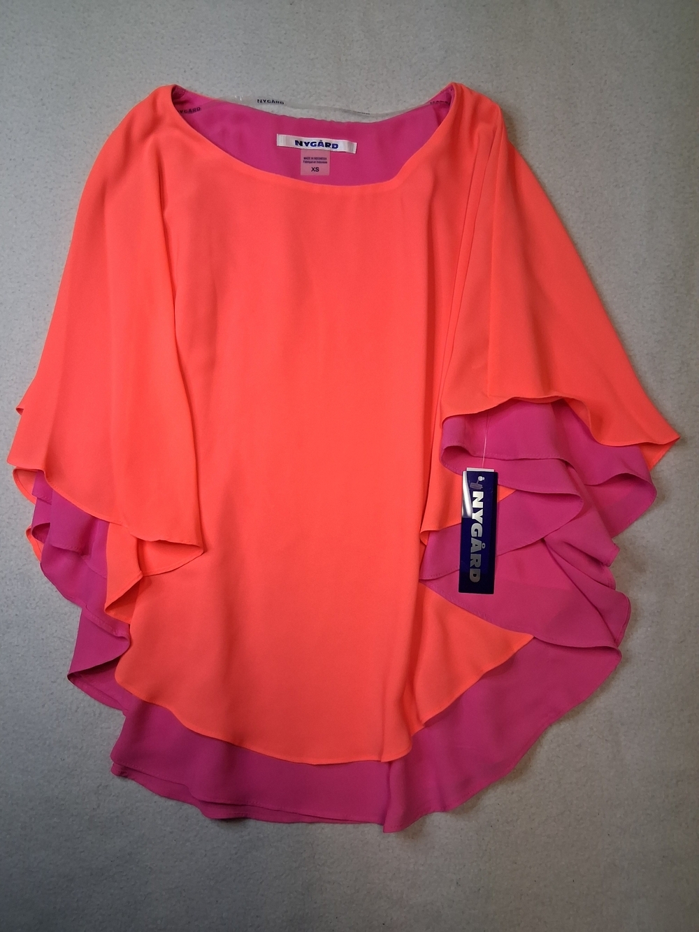 Peter Nygard Pink-Orange Ruffle Sleeve Women's Top